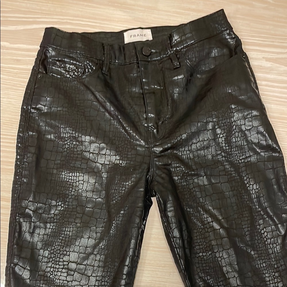 Frame Black Croc-Embossed Pants